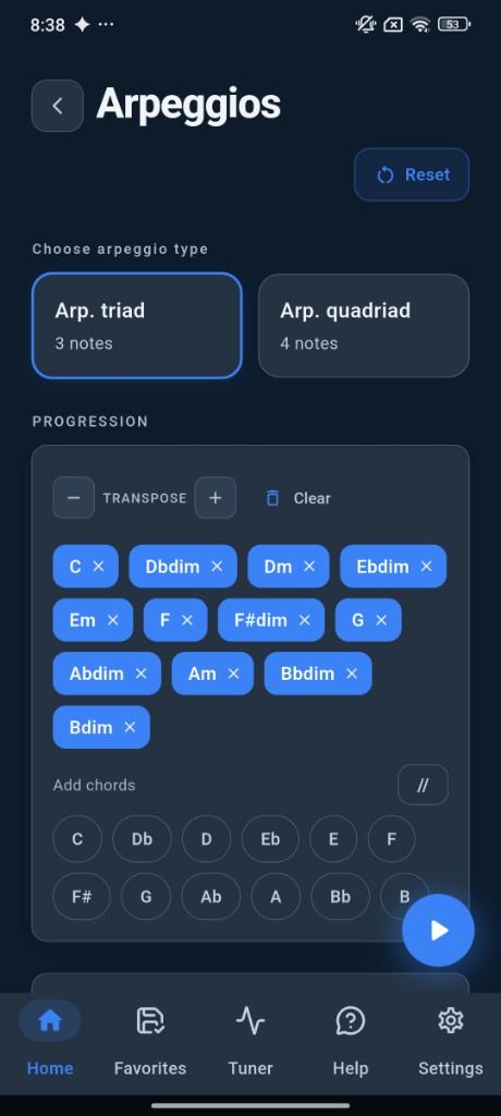 Choose triad or quadriad arpeggios and build your progression
