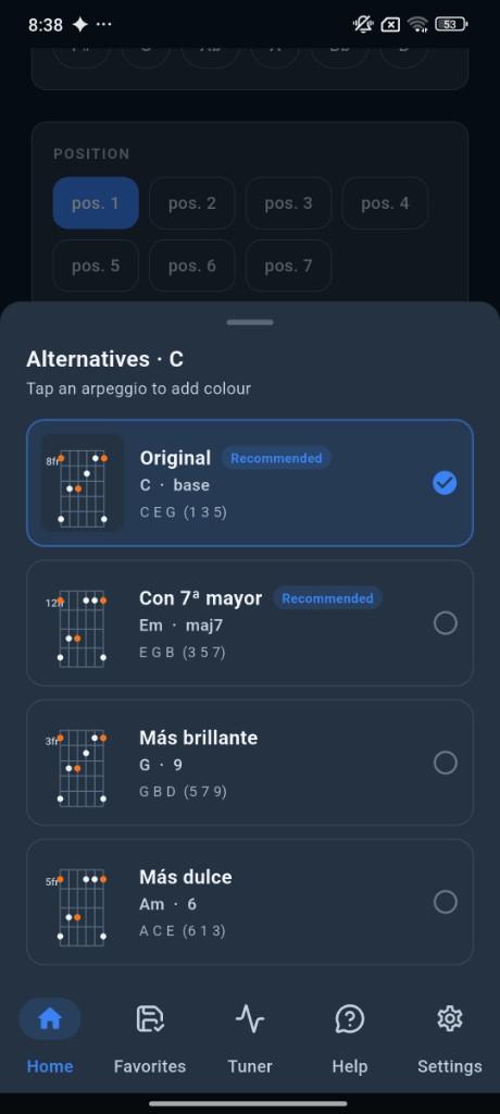 Alternative arpeggios per chord