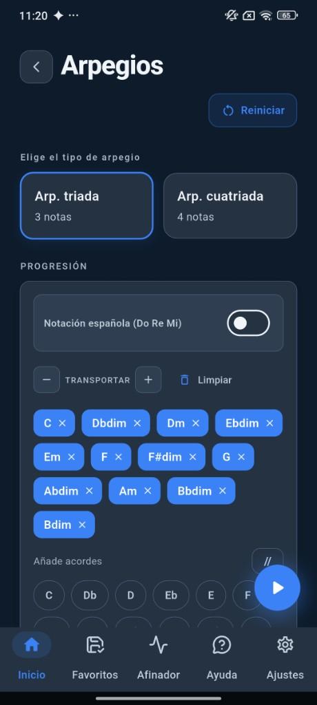 Elige arpegios de triada o cuatriada y construye tu progresión