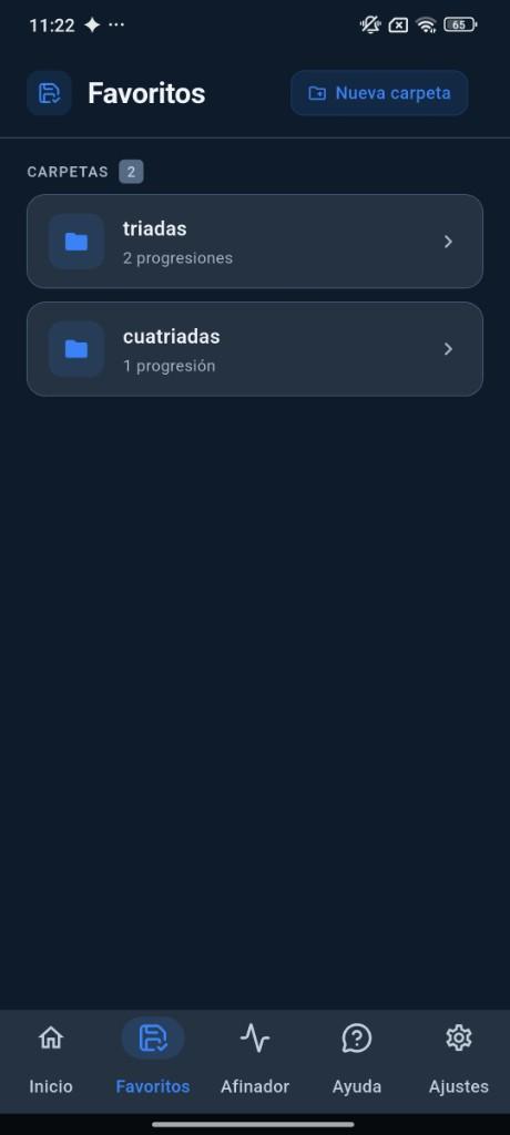 Favoritos: carpetas con progresiones guardadas
