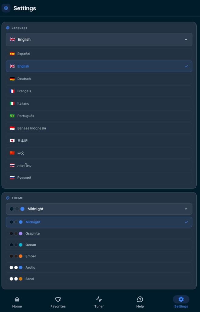 Language and theme settings
