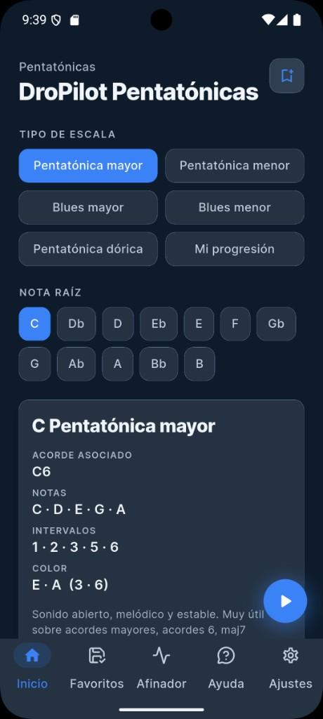 Elige escala pentatónica y nota raíz