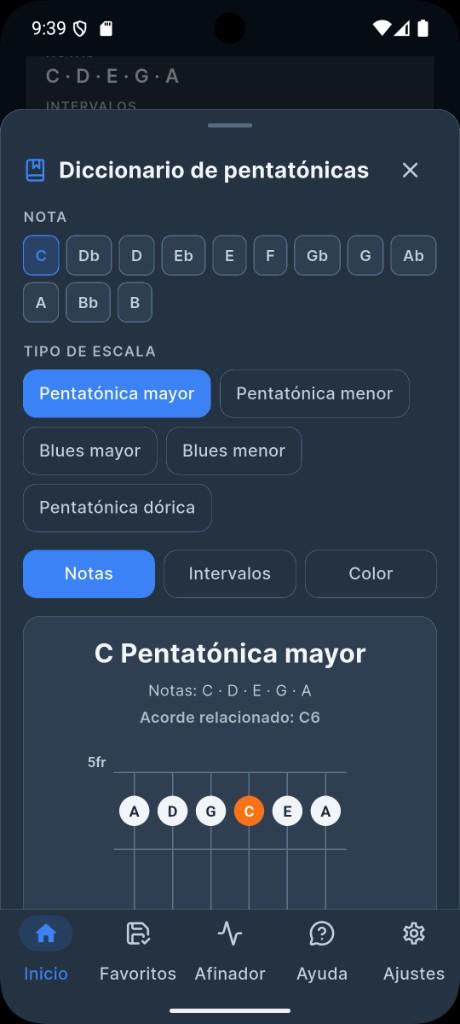 Diccionario de pentatónicas