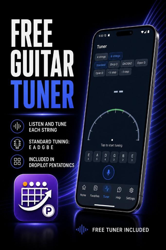 DroPilot Pentatonics: free guitar tuner included