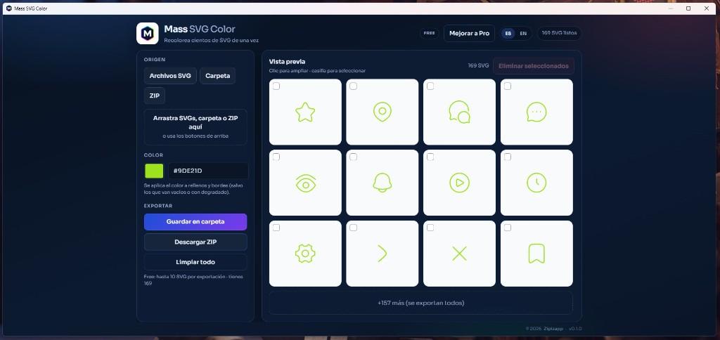 Mass SVG Color: vista previa con iconos recoloreados