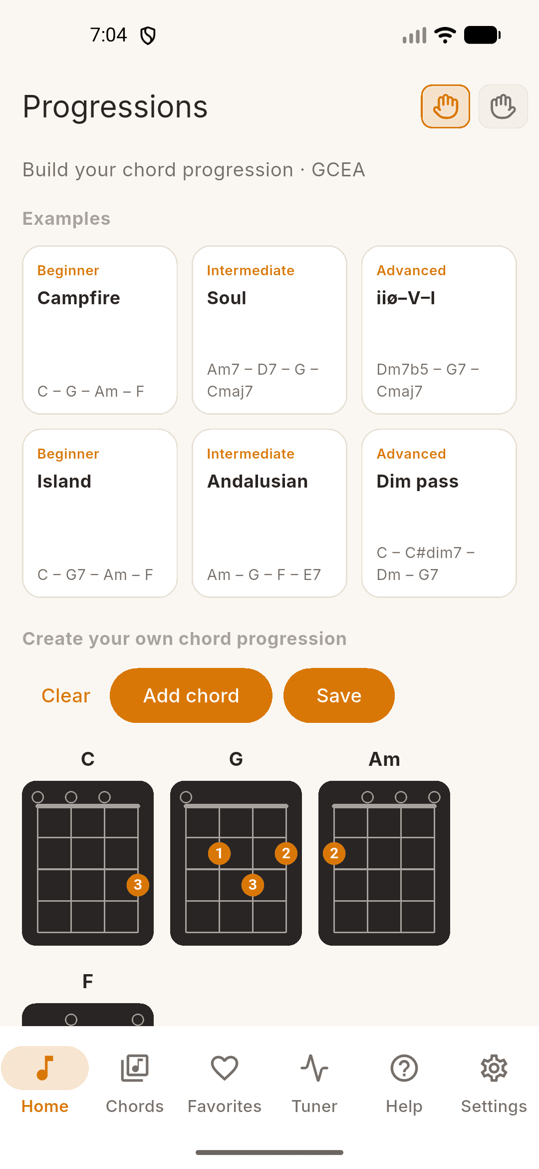 UkeUp screenshot: chord progressions