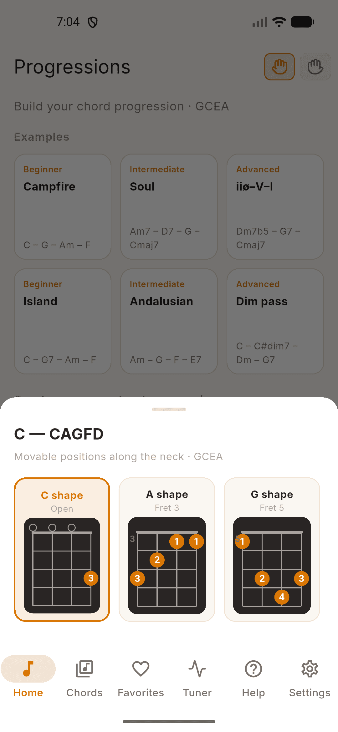 UkeUp screenshot: CAGFD positions